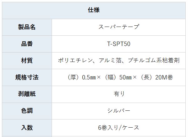 【期間限定価格】スーパーテープ 厚み0.05mm×幅50mm×長さ20m シルバー