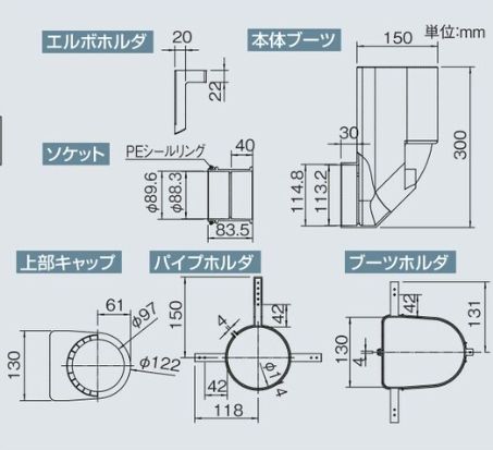 基礎貫通部材セット 75-300H SCP-KKB/アジャスター150H-300H SCP-KAJ